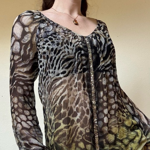 Fifteen-twenty Animal Print Sheer silk Blouse with embellishment - Picture 6 of 8